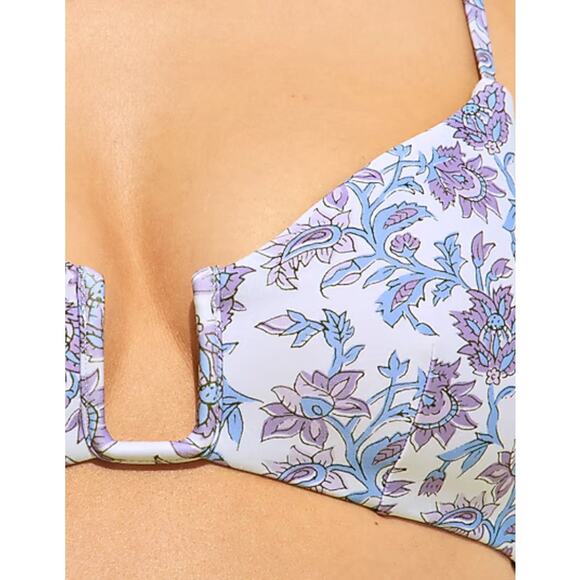 J Crew Mira Bikini Top L NWT Blue Floral Multi Purple Swim Beach CJ789 J.Crew - Picture 3 of 5